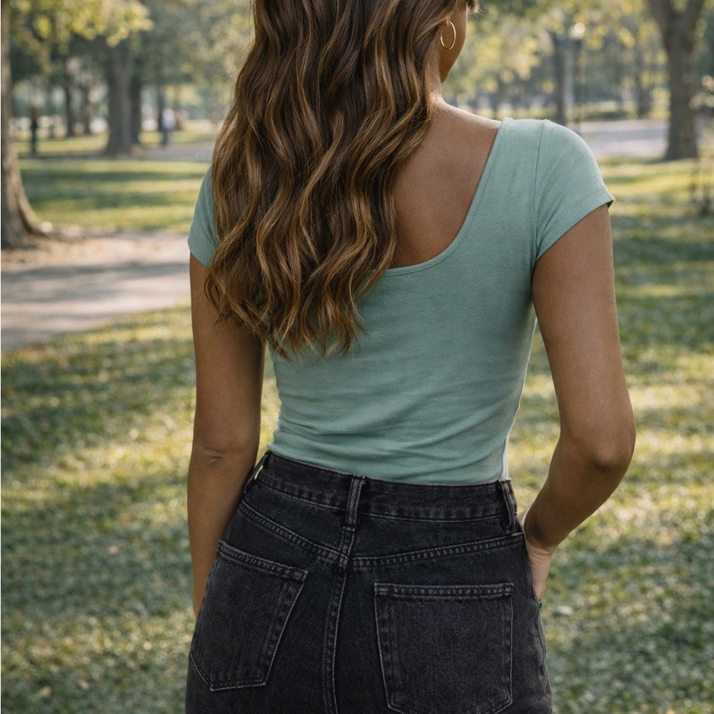 American Eagle Outfitters Sage Green Scoop-Back Bodysuit